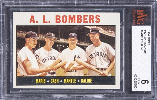 1964 Topps #331 AL Bombers Card Including Mickey Mantle, Roger Maris - BVG EX-MT 6